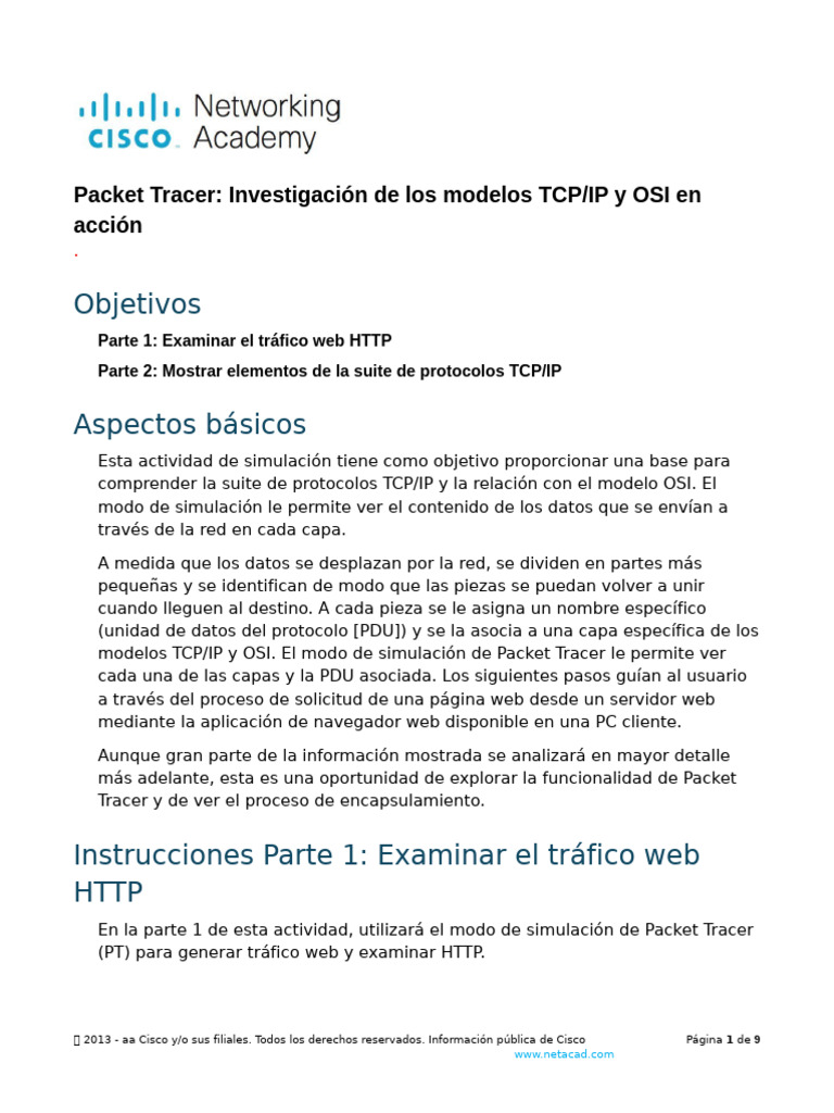 Simulación de TCP/IP y OSI en Packet Tracer | PDF | Modelo osi ...
