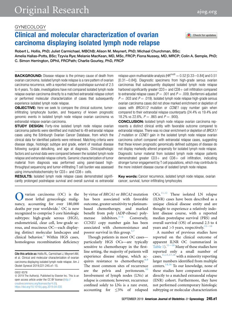 Clinical and Molecular Characterization of Ovarian | PDF | Ovarian ...