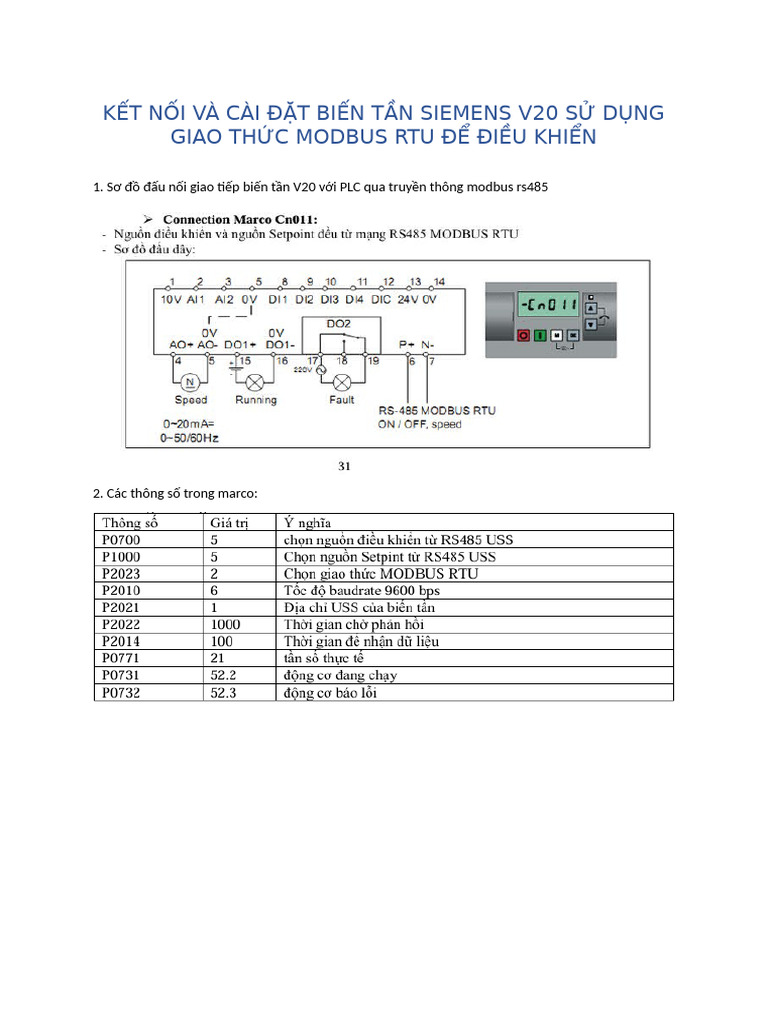 Kết Nối Và Cài Đặt Biến Tần Siemens v20 Sử Dụng Giao Thức Modbus Rtu Để ...