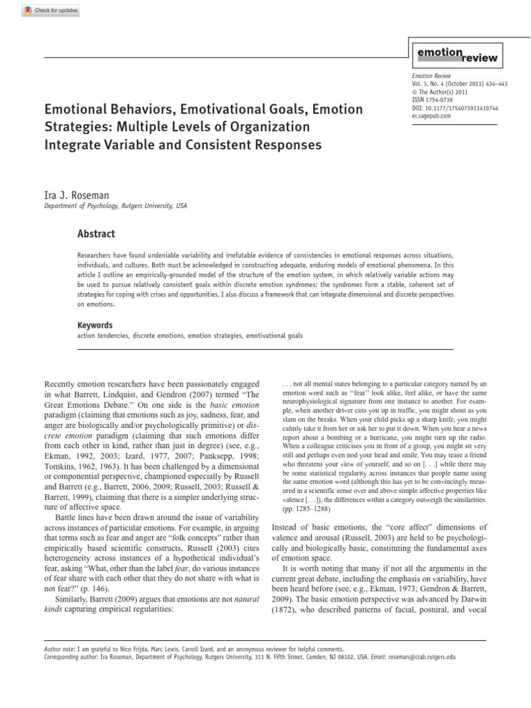 Emotion Strategies and Behavioral Goals | PDF | Emotions | Anger