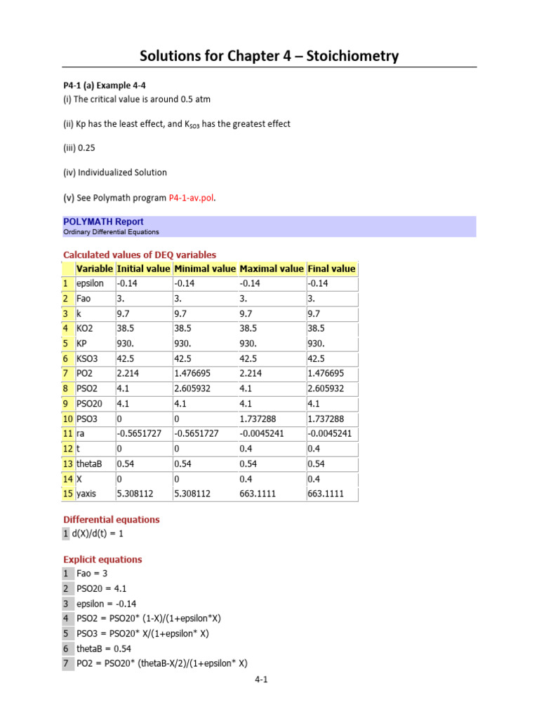 Stoichiometry Solutions and Calculations | PDF | Chemical Reactor ...