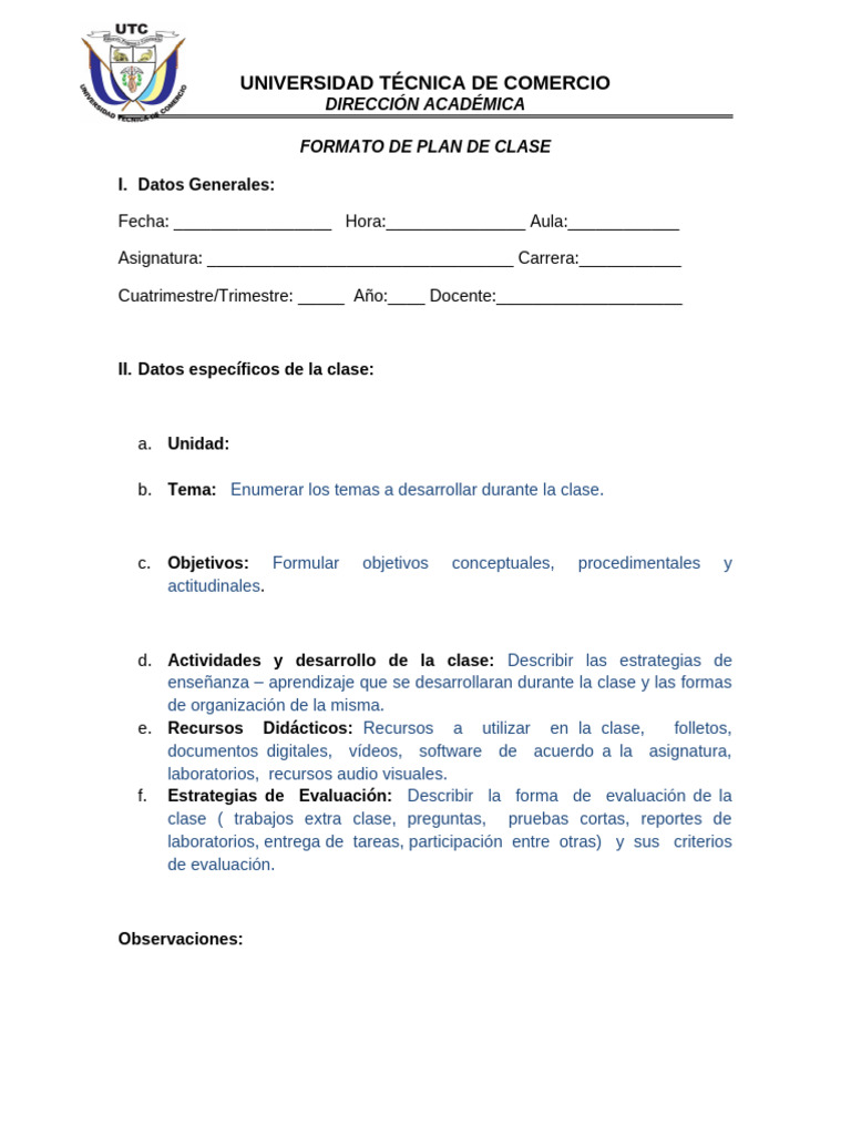 Formato de Plan de Clase Universitario | PDF