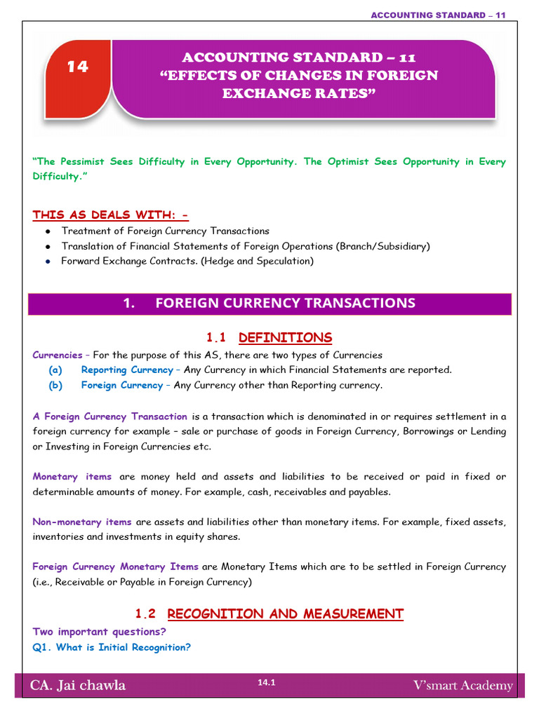 AS 11: Foreign Currency Transactions | PDF | Exchange Rate | Debits And ...
