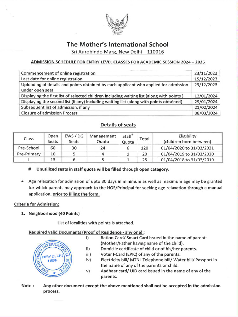 Admission Notice For Class 2024 25 | PDF