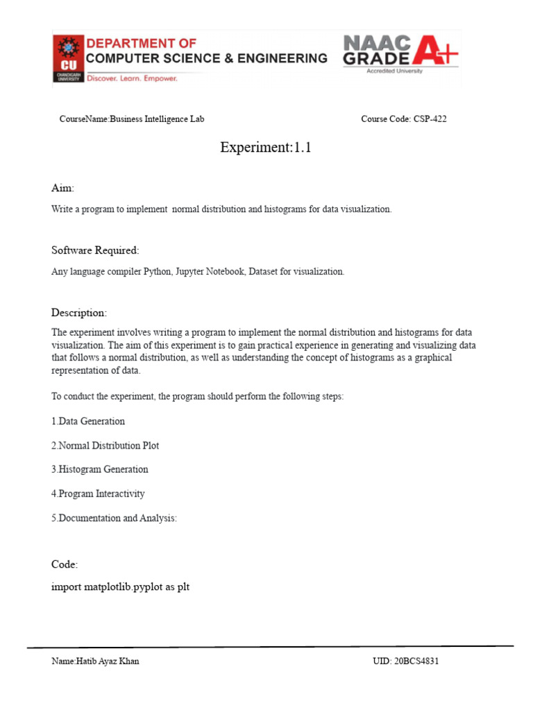 20BCS4831 Exp1 | PDF