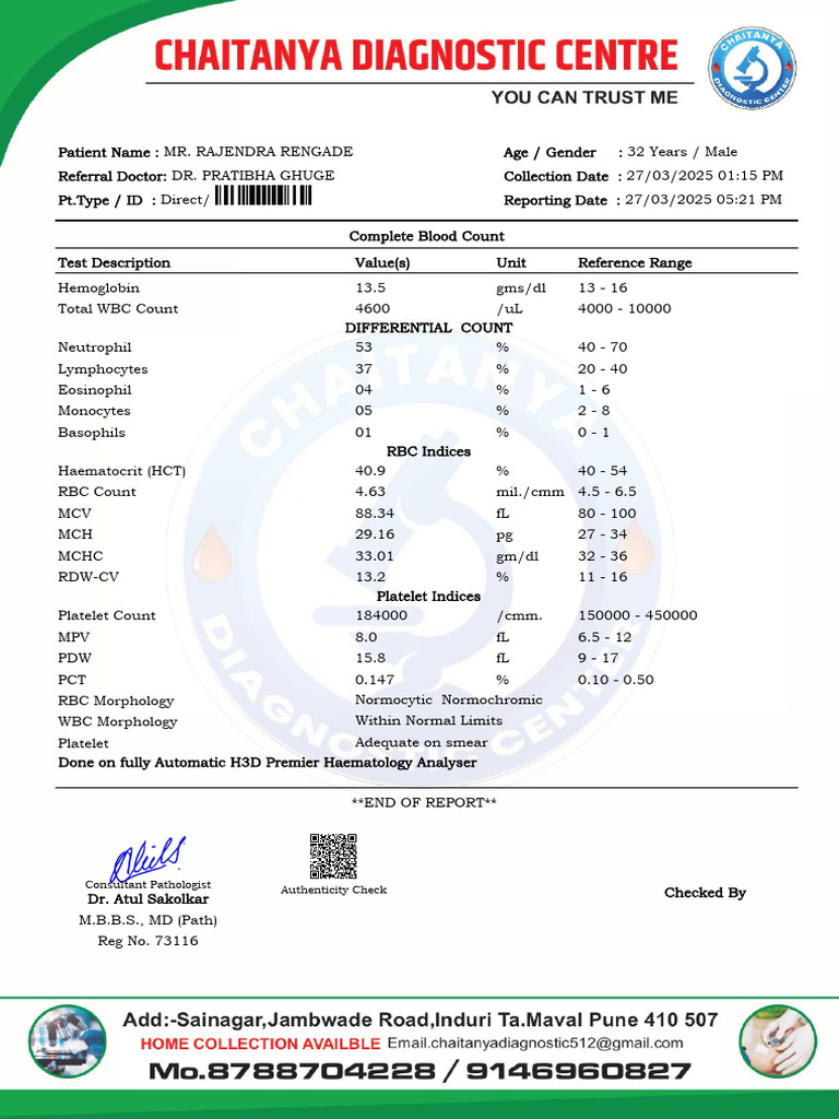 Complete Blood Count Report Summary | PDF | White Blood Cell | Medical ...