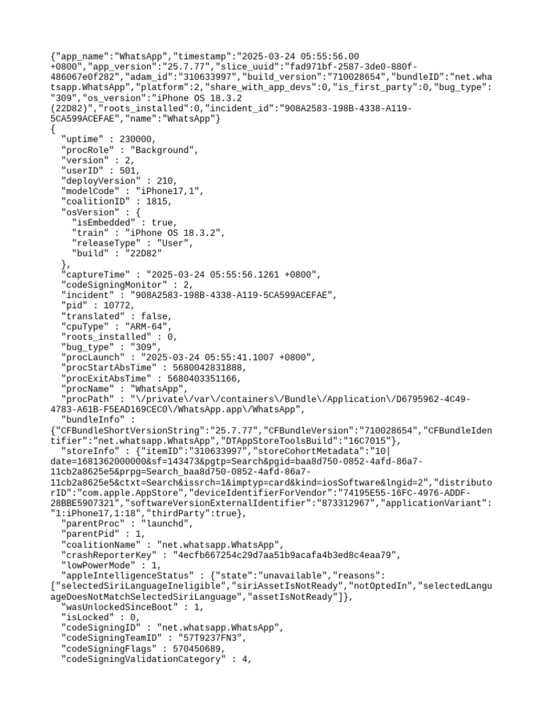 WhatsApp Crash Log Analysis 25.7.77 | PDF | Software | System Software
