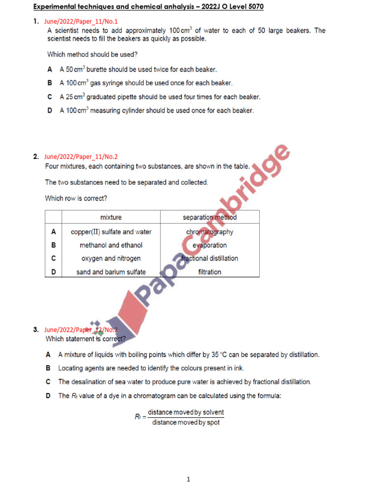 2022J Experimental Techniques and Chemical Analysis O Level 5070 | PDF