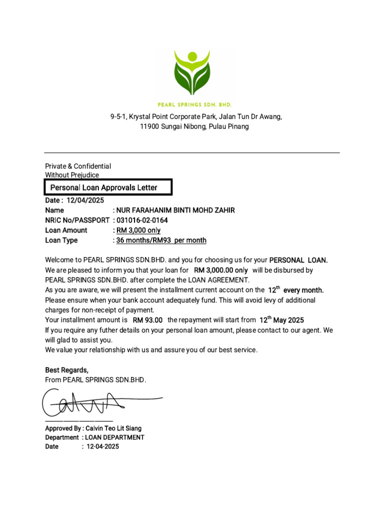 Pearl Springs Approved Letter | PDF