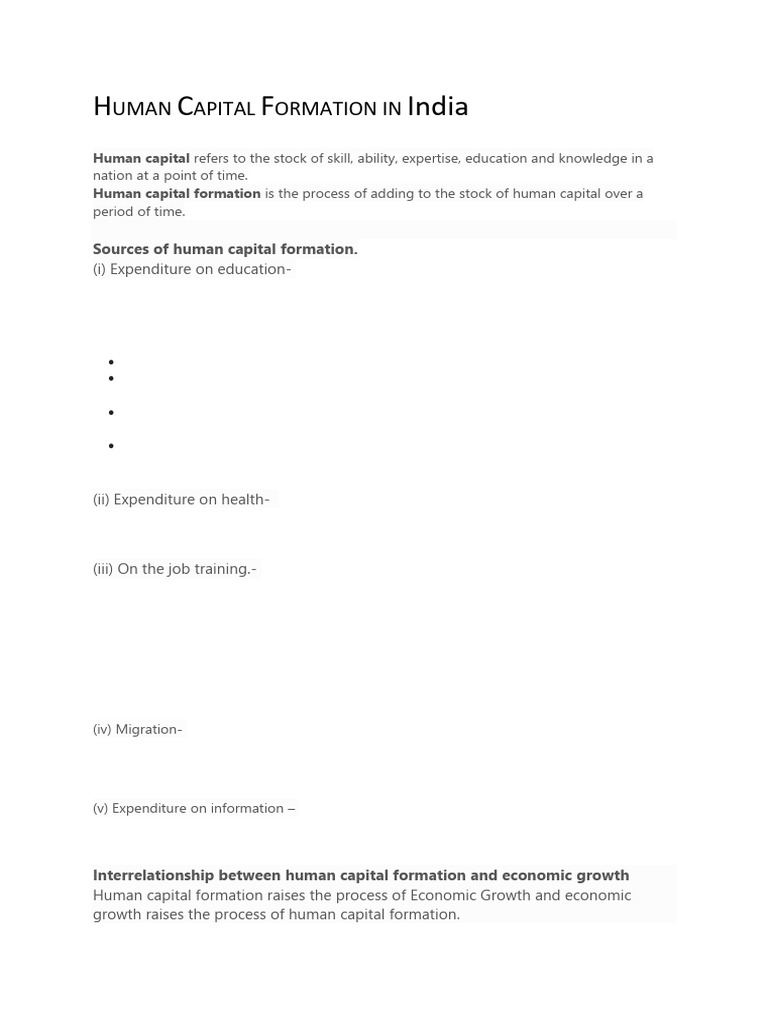 Human Capital Formation in India | PDF | Cost Of Living | Human Capital