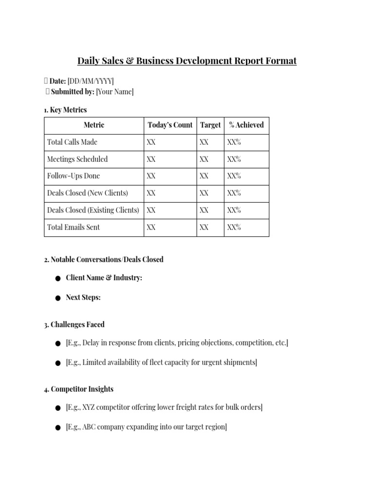 Daily Sales Report Format Guide | PDF