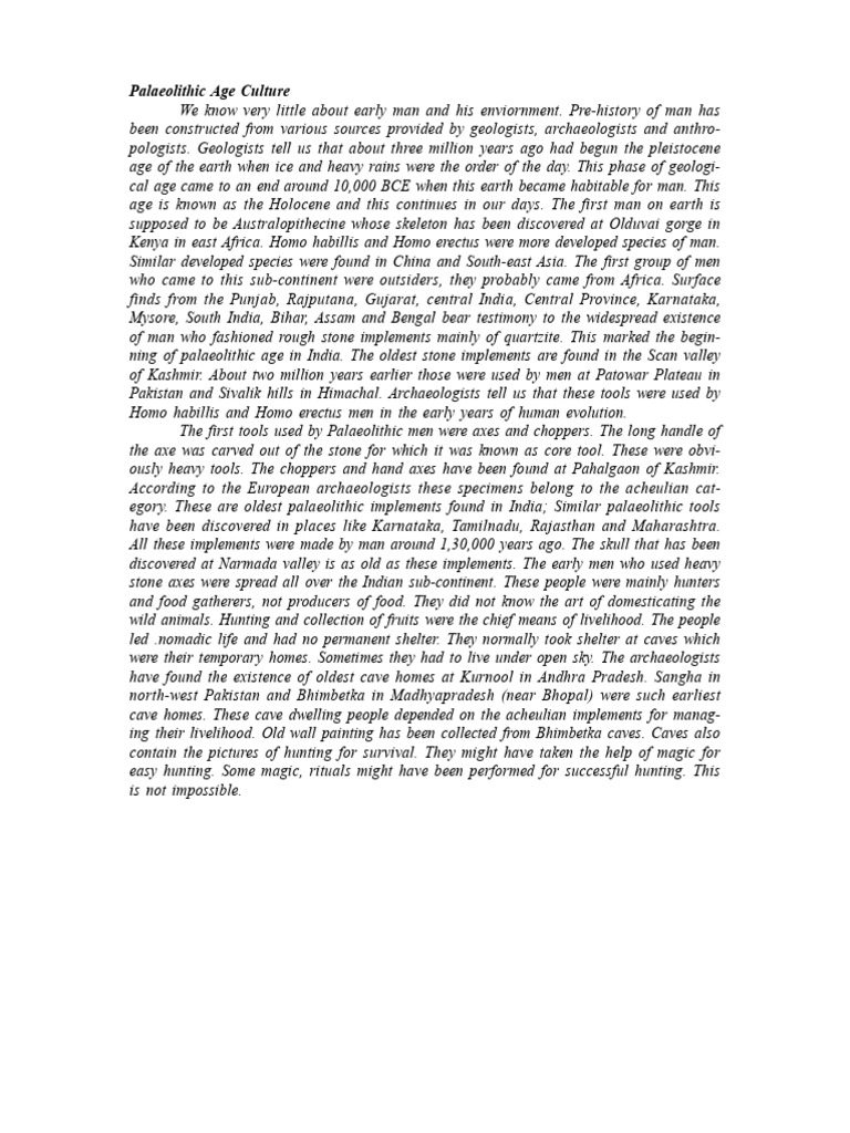 Palaeolithic Age: Early Human Culture | PDF | Paleolithic | Stone Age