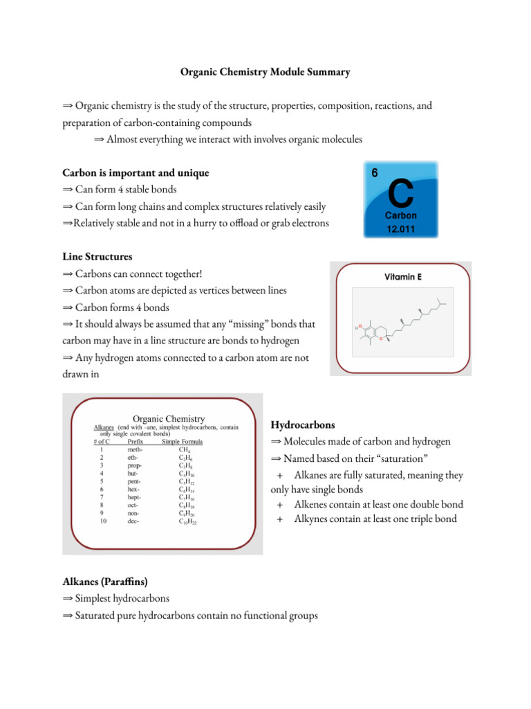 Organic Chemistry Summary | PDF | Alkane | Alkene