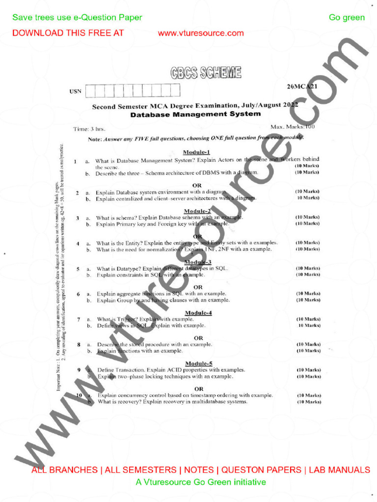 Database Management System Exam Guide | PDF | Databases | Sql