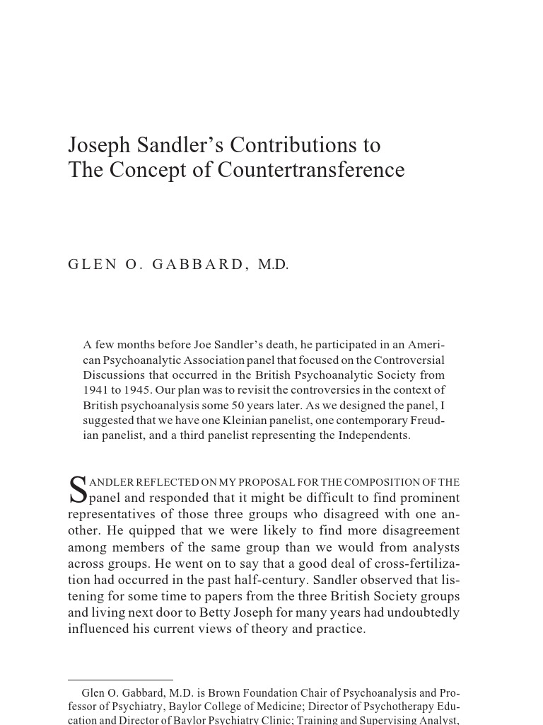 Sandler Countertransference | PDF | Psychoanalysis | Sigmund Freud