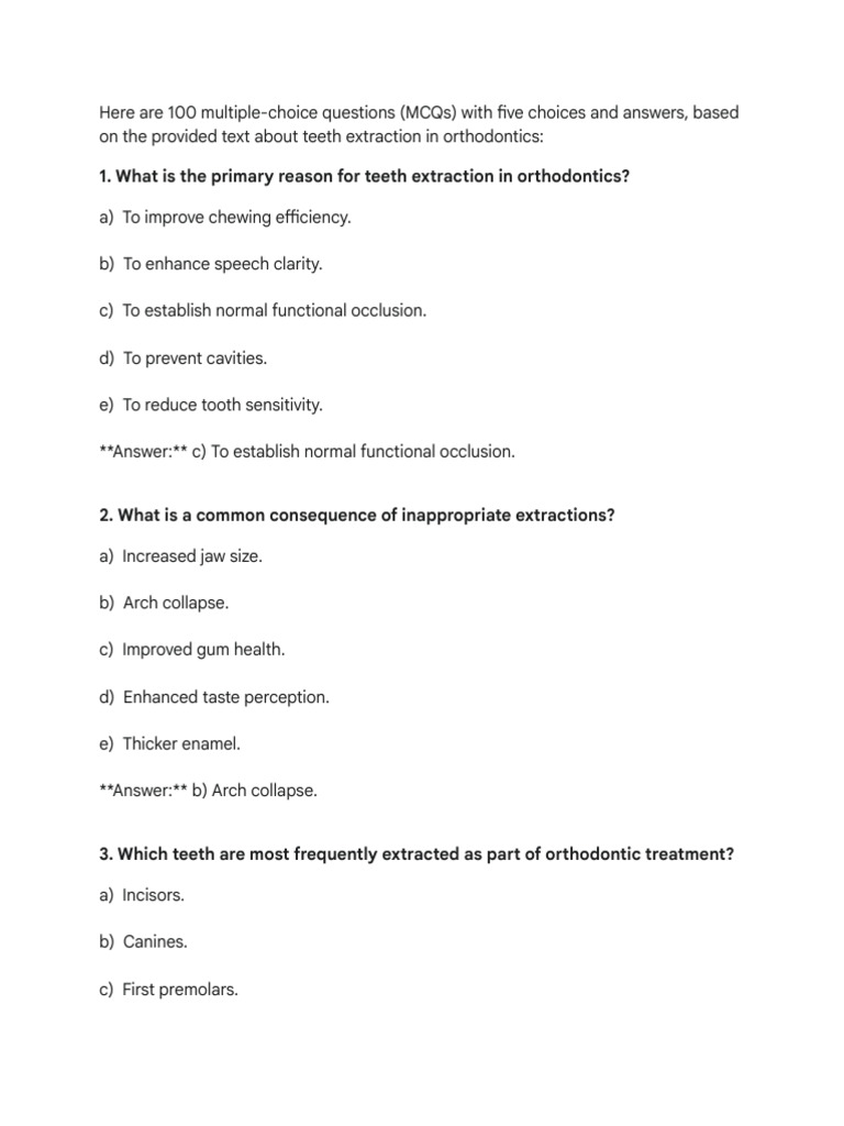 100 MCQs On Teeth Extraction in Orthodontics | PDF | Orthodontics | Tooth