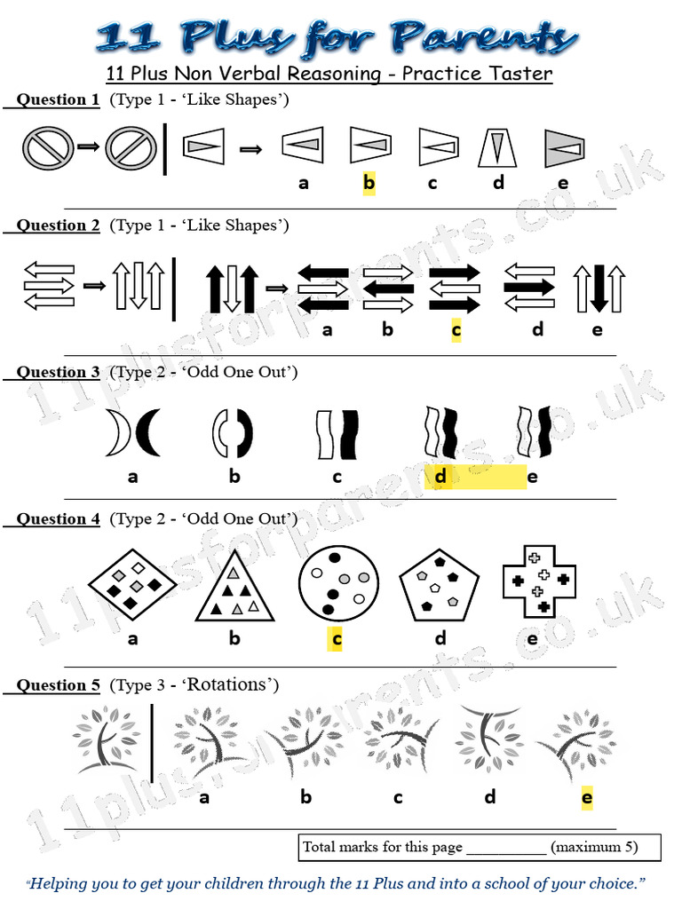 11 Plus Non-Verbal Reasoning Practice | PDF | Standardized Tests | Tests