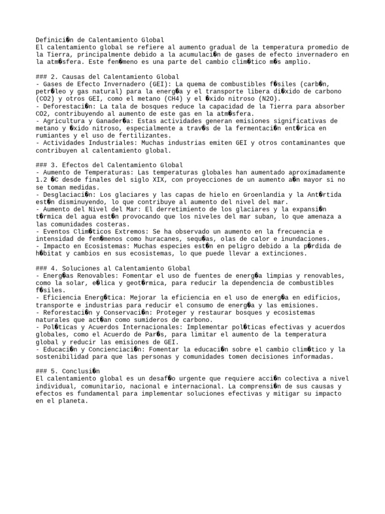 Causas y Efectos del Calentamiento Global | PDF | Gases de efecto ...