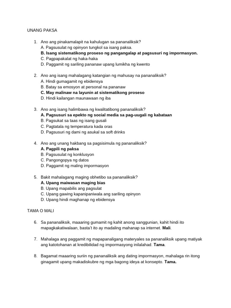 Pagbasa at Pagsusuri NG Iba't-Ibang Pananaliksik 11 Practice Tests | PDF