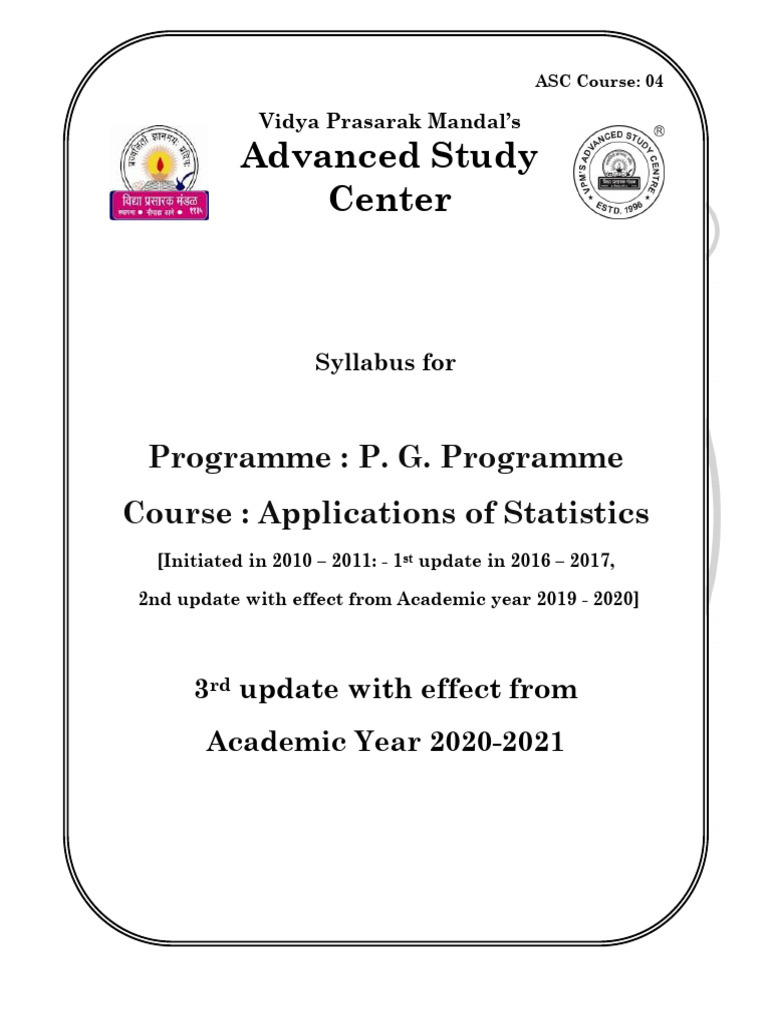 P.G. Programme in Applications of Statistics | PDF | Statistics ...