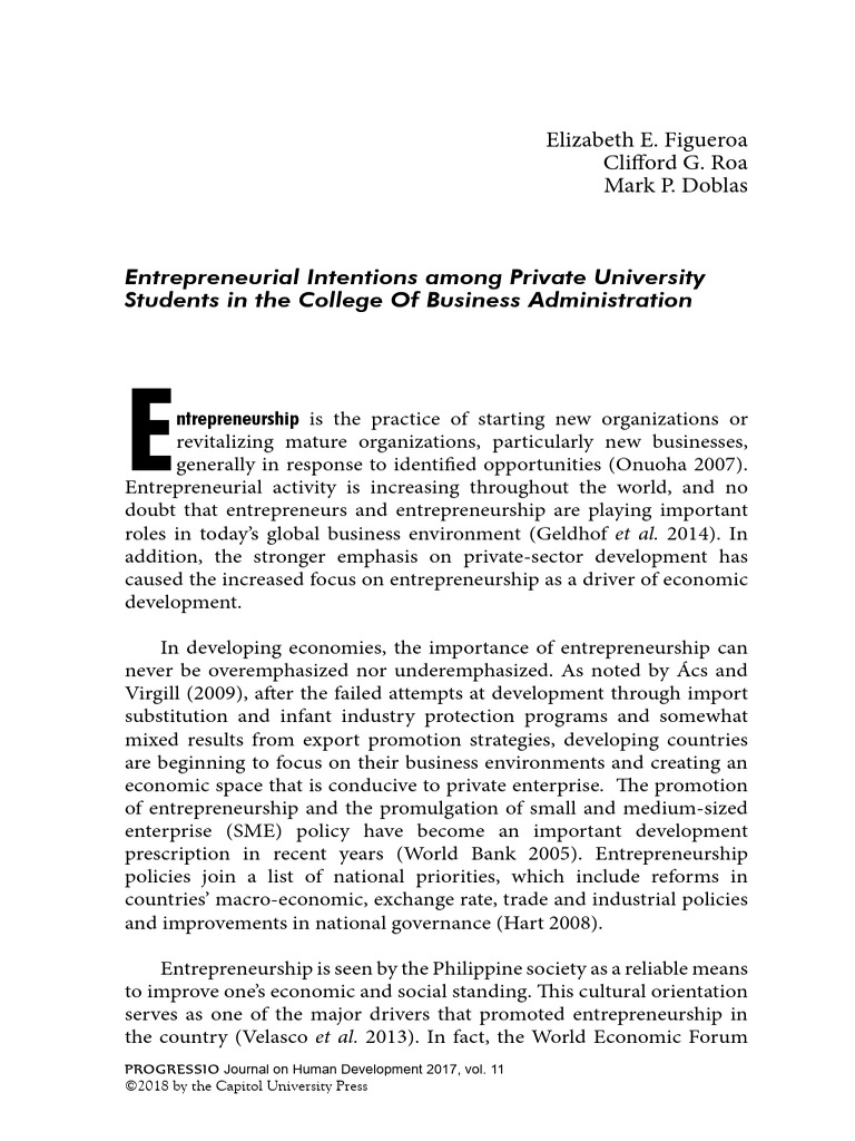 Entrepreneurial Intentions of Business Students | PDF ...