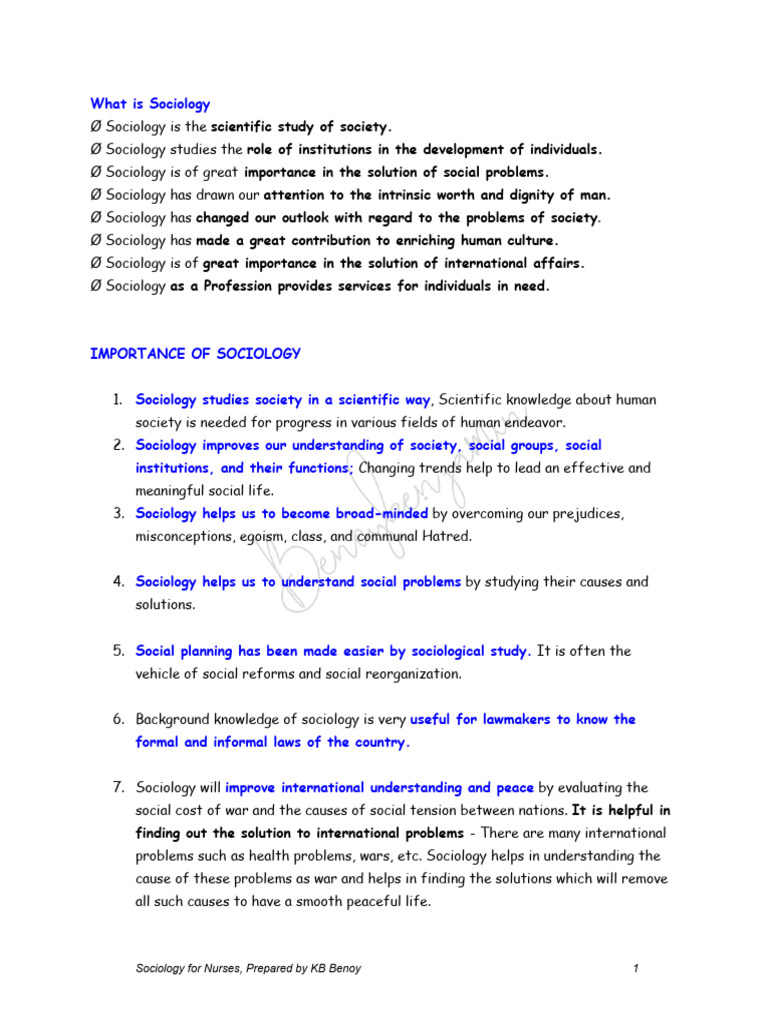 Importance of Sociology in Nursing | PDF | Nursing | Sociology