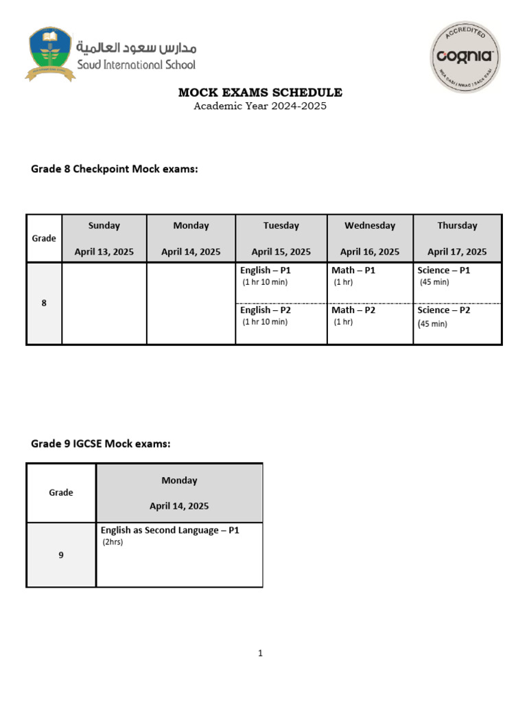 2025 Mock Exams Schedule | PDF | Secondary Education | Educational Stages