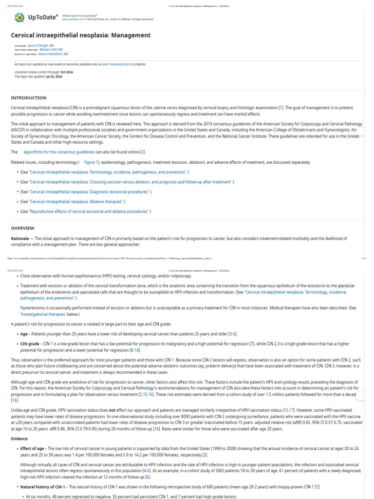 Cervical Intraepithelial Neoplasia - Management - UpToDate | PDF ...