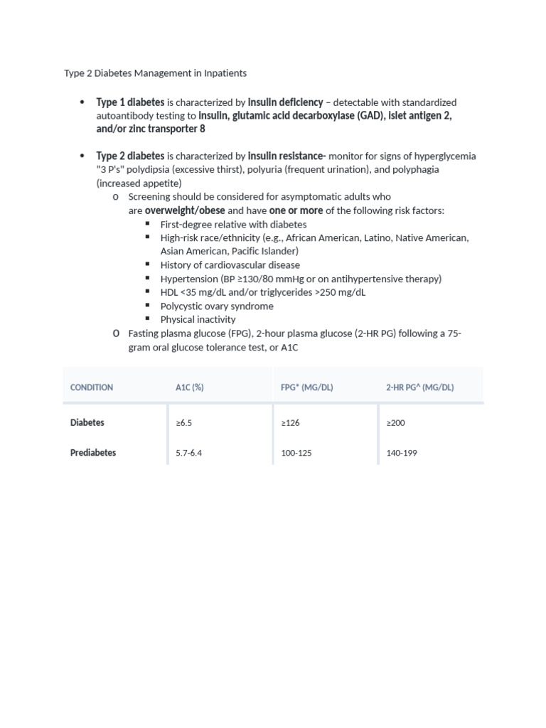 Inpatient Management of Type 2 Diabetes | PDF | Diabetes | Prediabetes