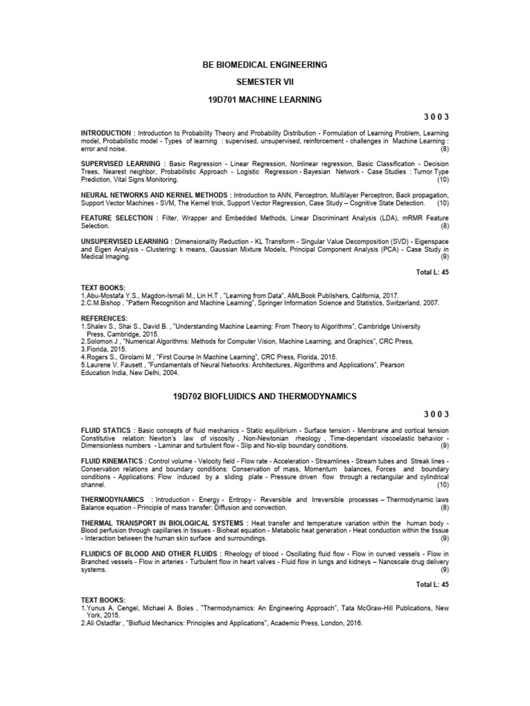 BE Biomedical Engineering - Syllabi | PDF | Magnetic Field | Bioinformatics