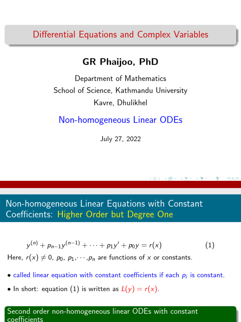 Non-Homogeneous Linear ODEs Overview | PDF | Ordinary Differential ...