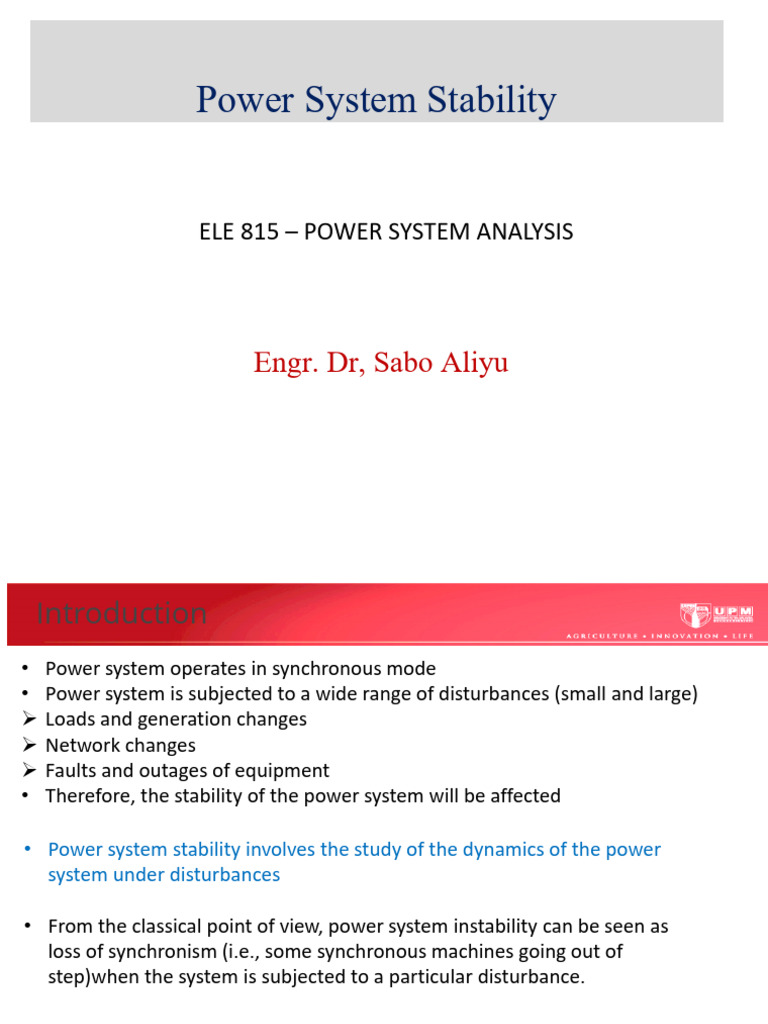 ELE 815 PSA Lecture 7 Stability - 041733 | PDF | Steady State | Mechanics