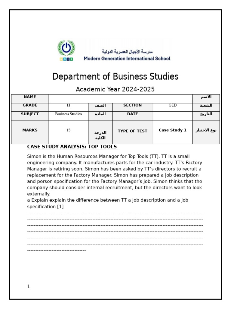 Case Study 1 Grade 11 GED | PDF | Human Resource Management ...