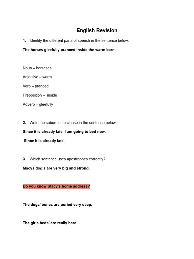 English Grammar Revision Guide | PDF
