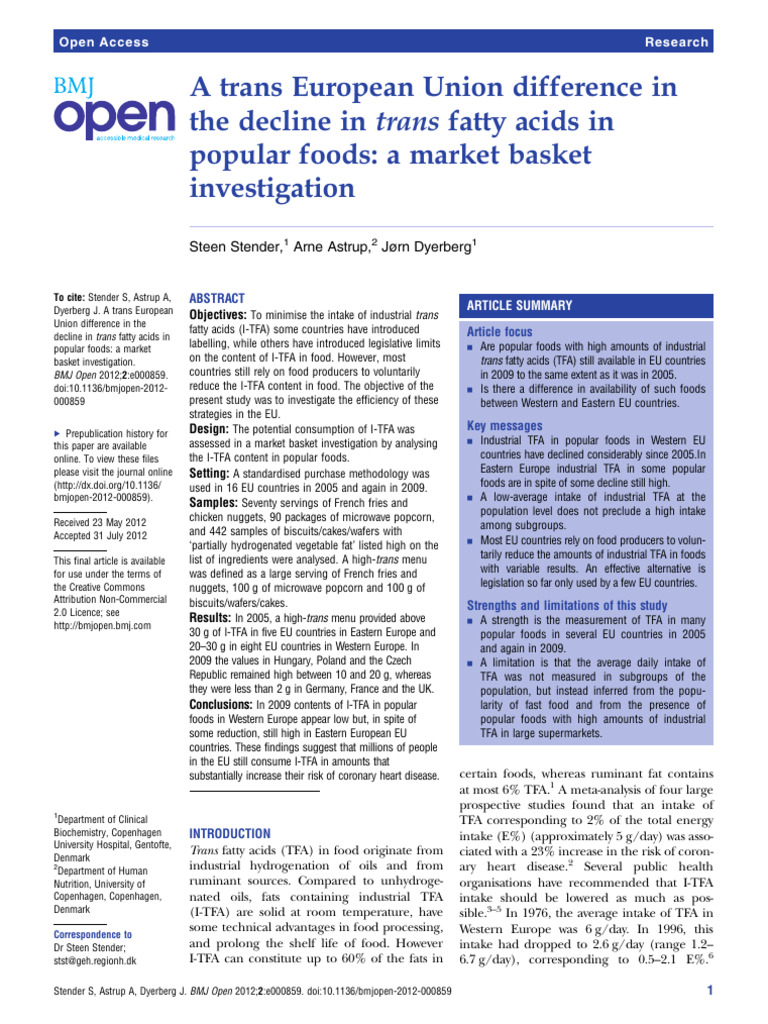 EU Trans Fatty Acid Decline Study | PDF | Trans Fat | Nutrition