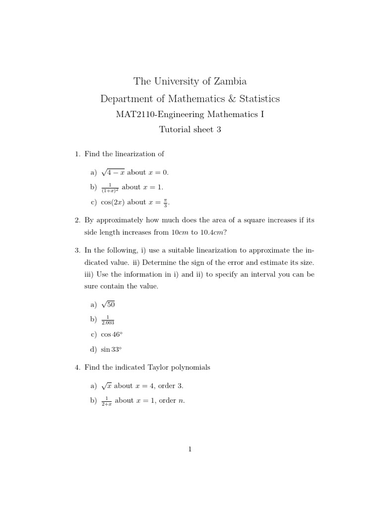 Engineering Mathematics I Tutorial 3 | PDF