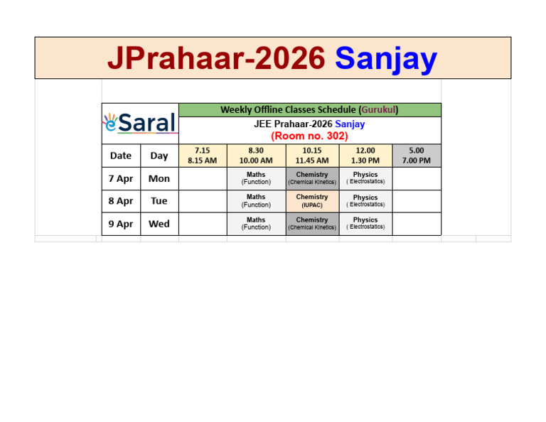 JEE Prahaar-2026 Weekly Schedule | PDF
