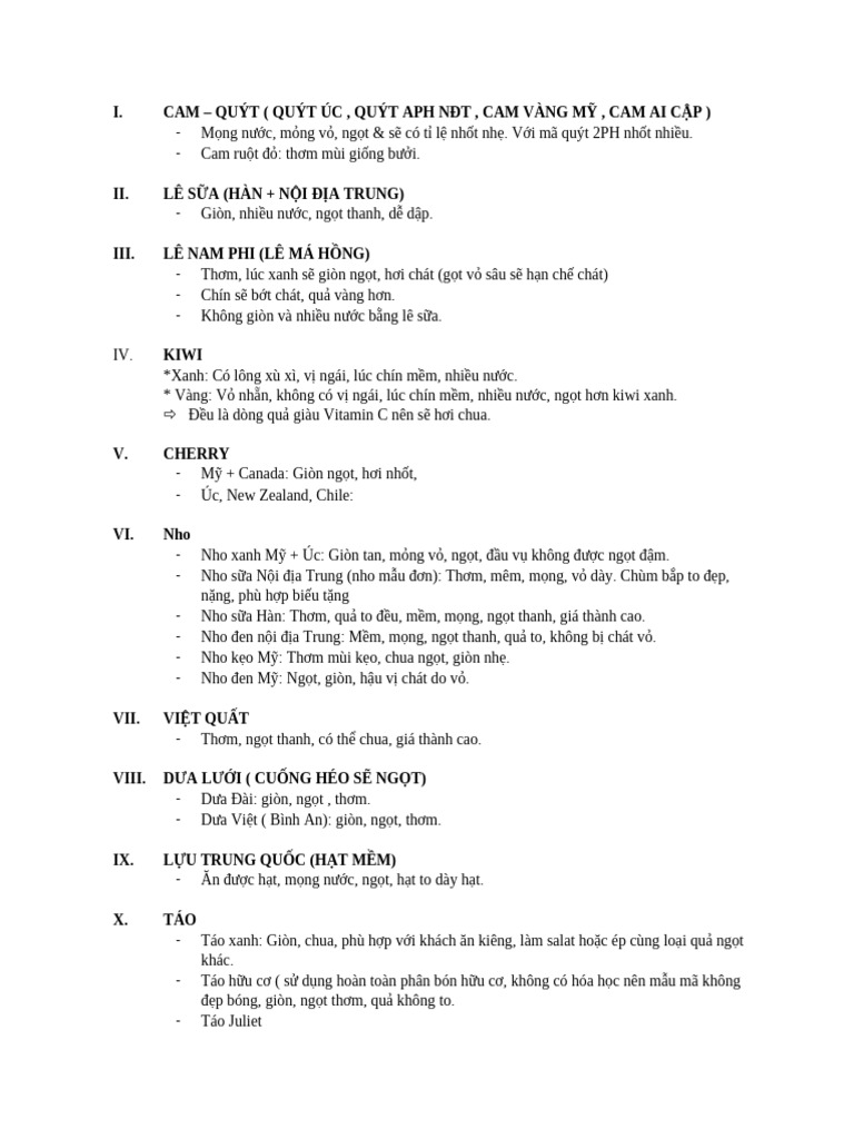 I. Cam - Quýt (Quýt Úc, Quýt Aph Nđt, Cam Vàng Mỹ, Cam Ai Cập) | PDF