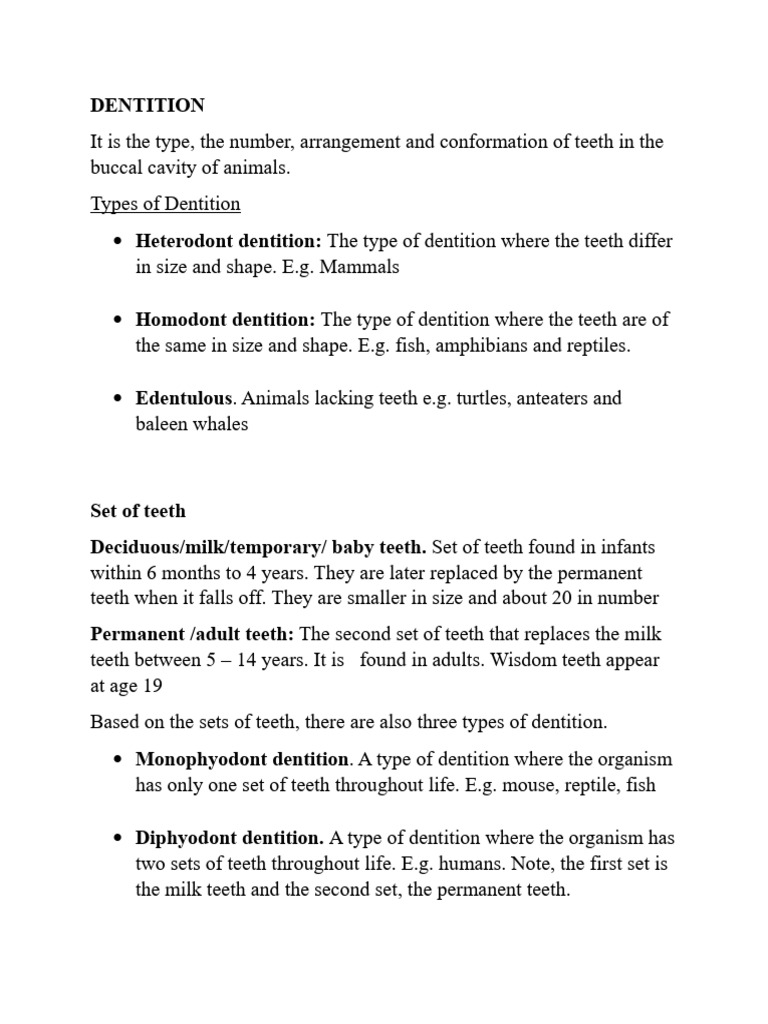 Overview of Animal Dentition Types | PDF | Tooth | Dental Anatomy