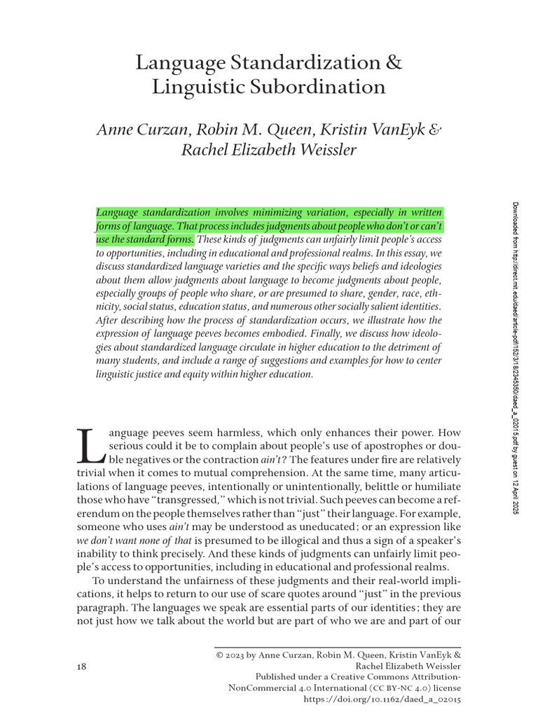 Language Standardization and Equity Issues | PDF | Linguistics ...