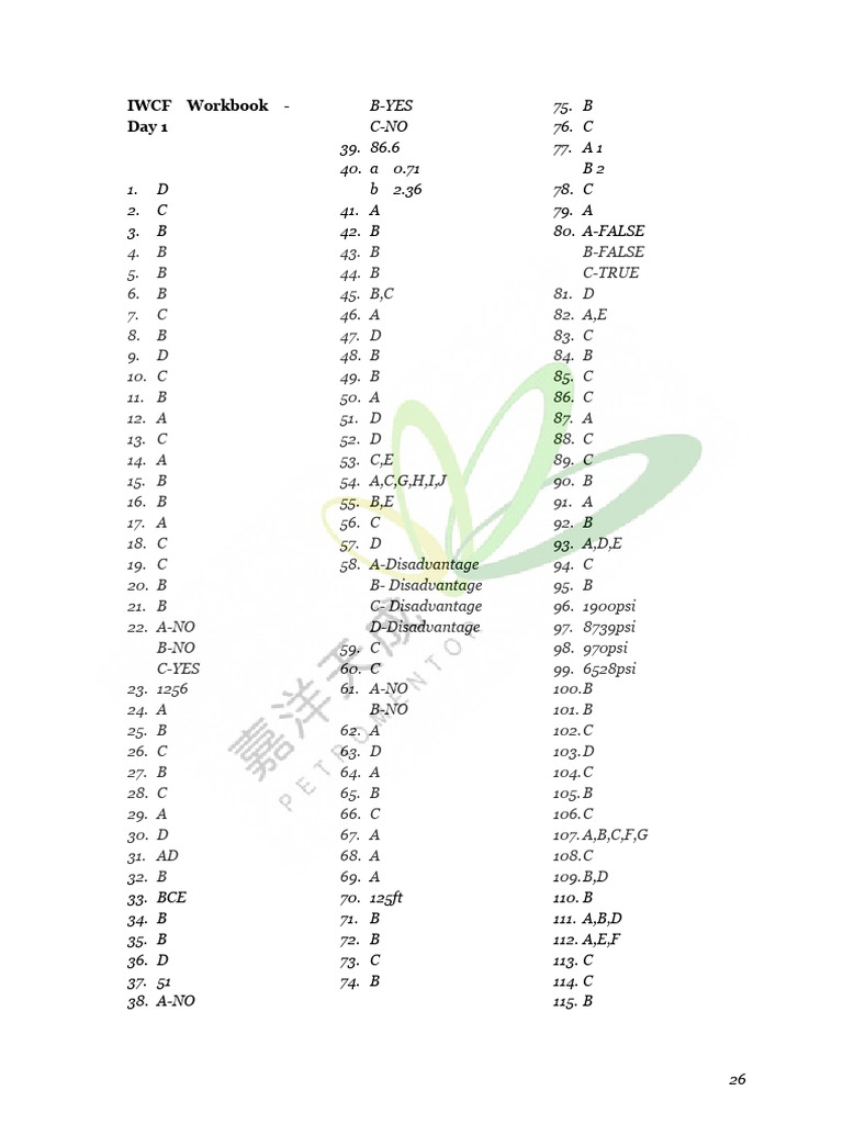 IWCF Day 1 Workbook Answers | PDF