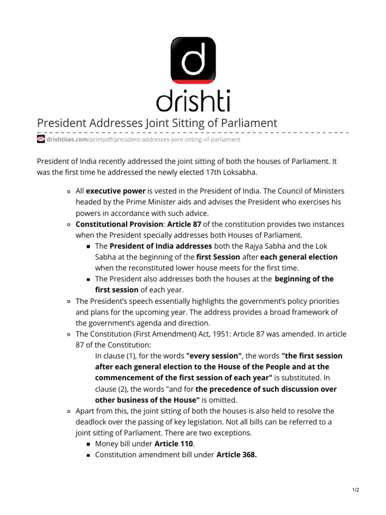 President's Address to Joint Parliament Session | PDF | Public Law ...