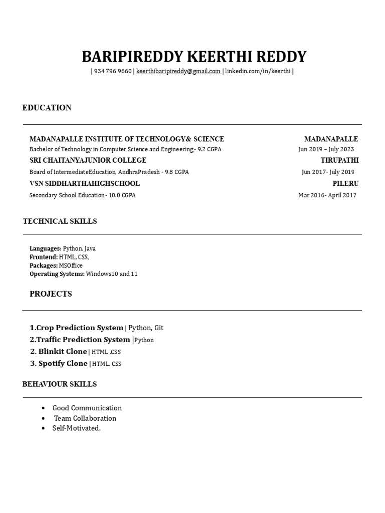 Keerthi Reddy's Tech Resume & Skills | PDF