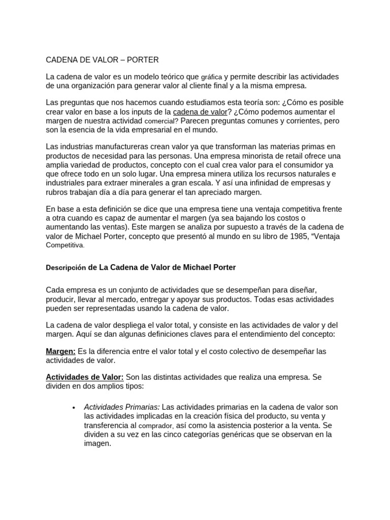 Cadena de Valor de Michael Porter | PDF | Cadena de valor | Business