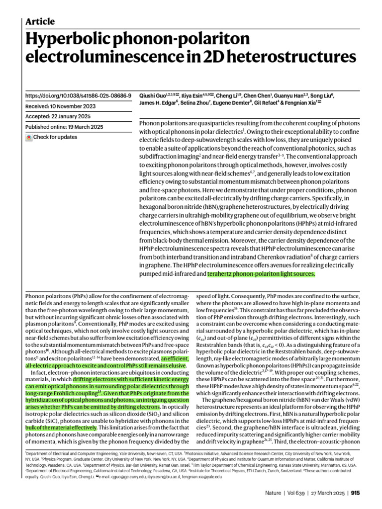 HPhP Electroluminescence in 2D Heterostructures | PDF | Phonon | Graphene