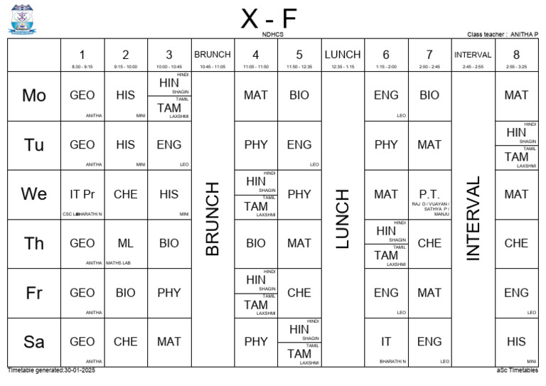 Highschooltimetable10f 20250402104836 | PDF