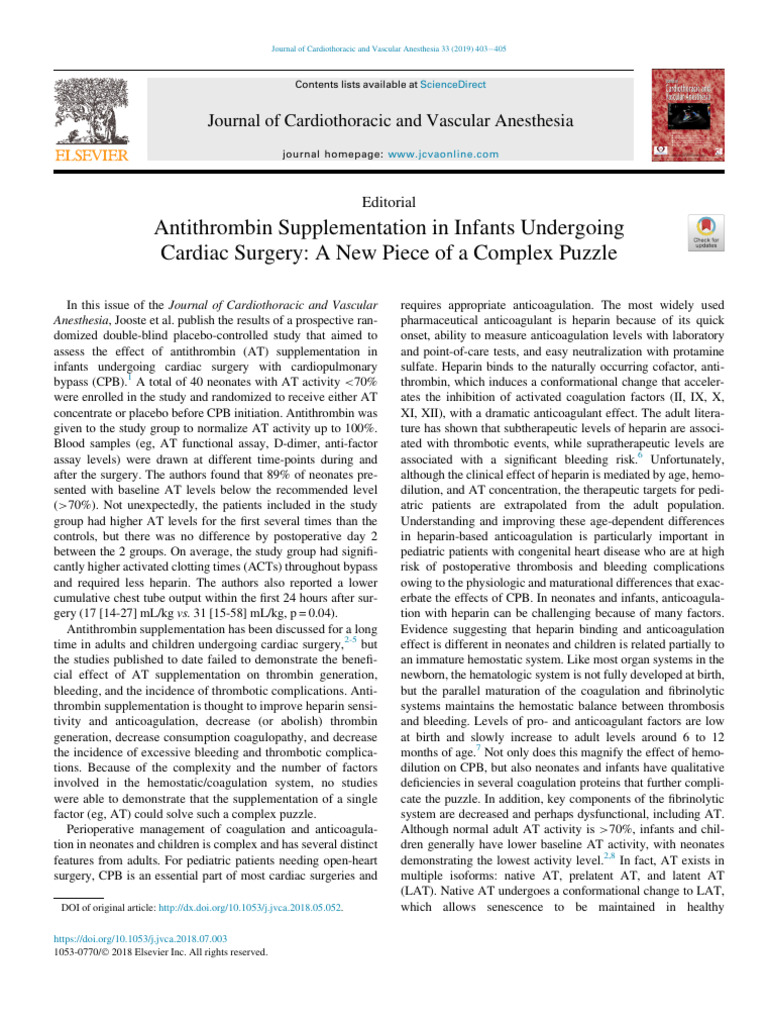 Antithrombin Supplementation in Infants Undergoing | PDF ...