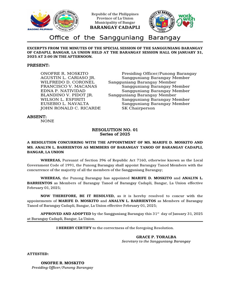 Resolution 4 Appt New Sec | PDF