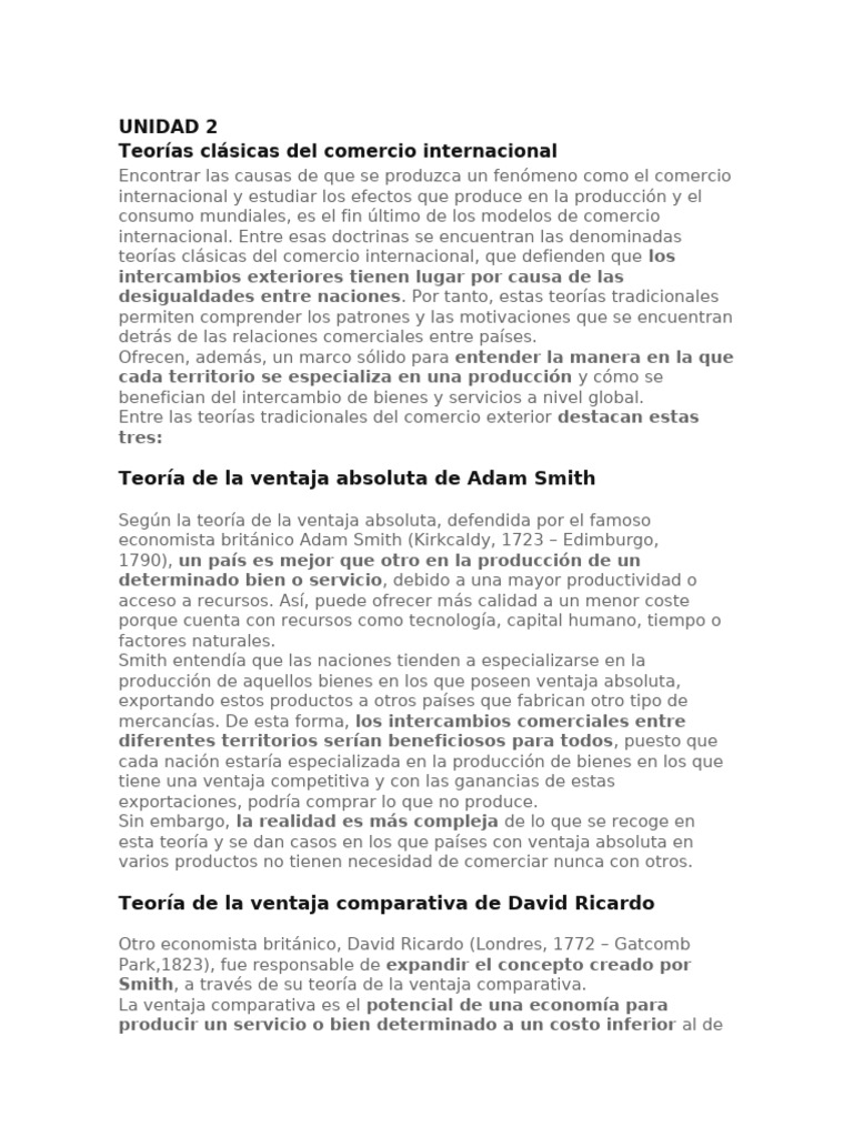 Teorías Clásicas del Comercio Internacional | PDF | El comercio ...