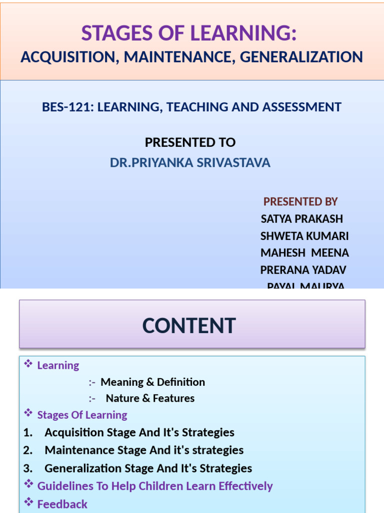 Stages of Learning: Acquisition to Generalization | PDF | Learning ...